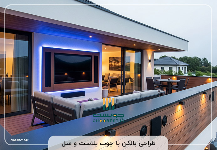 بالکن با چوب پلاست و مبل