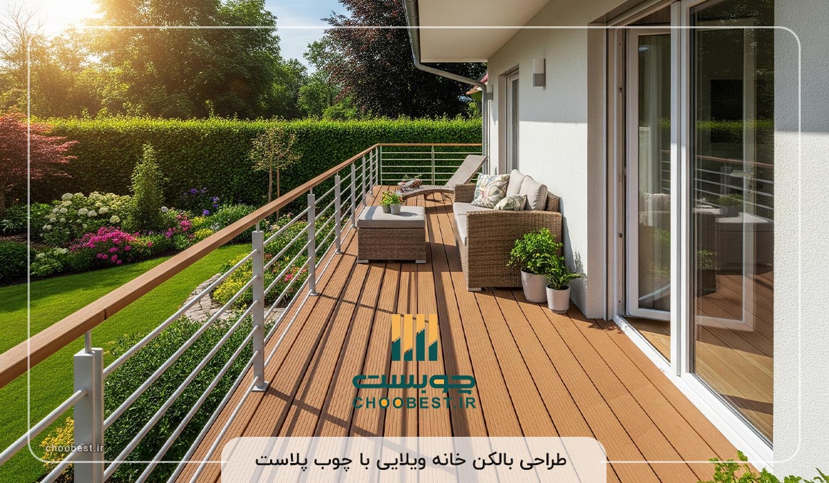 بالکن خانه ویلایی با چوب پلاست